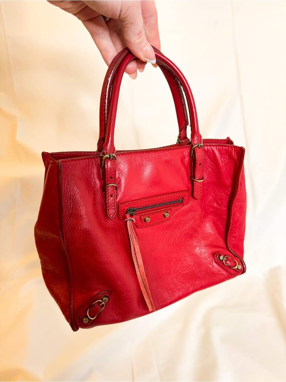 Balenciaga Red Poppy Calfskin Leather Mini Papier Magnet Vintage Tote Bag